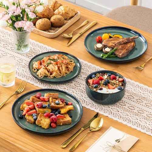 vancasso Starry 12 Pieces Dinnerware Sets for 4, Green Reactive Glaze