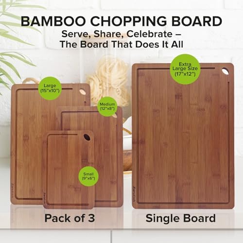 Bamboo Chopping Board, Durable Chopping Board Bamboo with Deep Juice