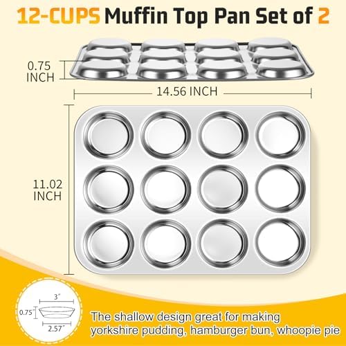 P&P CHEF 12-Cup Muffin Top Pan, Cupcake Pan with Shallow Side, 2PC &