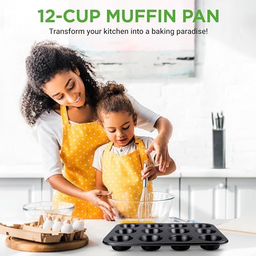 NutriChef 12-cup Black Oven Muffin Pan, Non-Stick Coated Layer