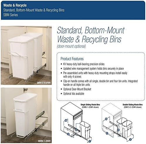 Knape & Vogt SBM9-1-20WH 20qt Pull-Out Trash Can