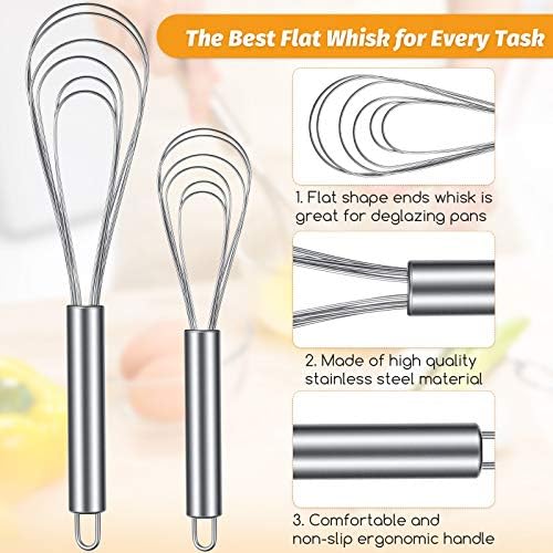 Patelai 2 Pcs Flat Whisk Set Stainless Steel 8" and 10" Flat Wire Egg