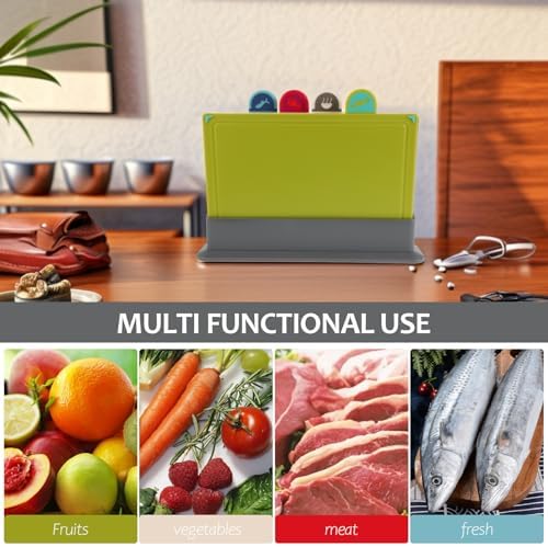 Color Coded Plastic Kitchen Cutting Boards Set with 4 Multi Functional