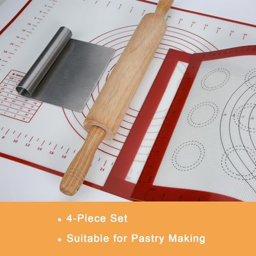 GreatChef Wood Rolling Pin 17.8 Inch for Dough with Pastry