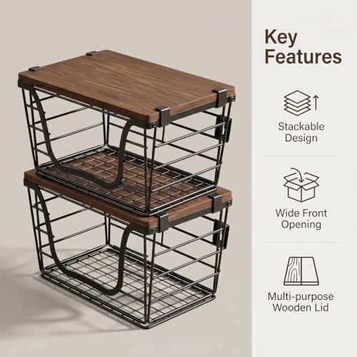 2 Pack Stackable Potato and Onion Storage Bins, Metal Wire Baskets for