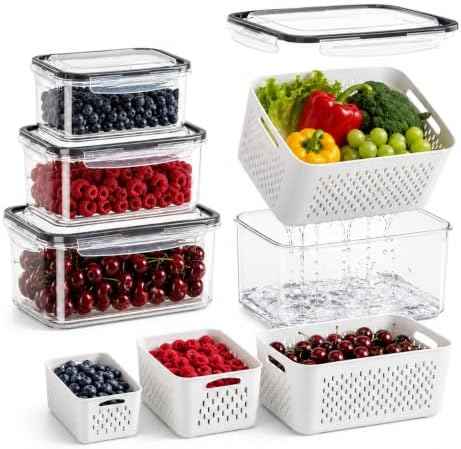Fruit Storage Containers with Removable Colander and Lid, 8-Pcs