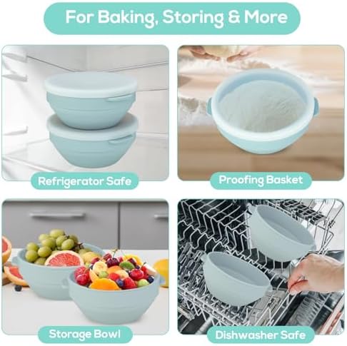 Set of 2 Collapsible Silicone Containers with Lids, 16.8 x 16.8 x 7 cm
