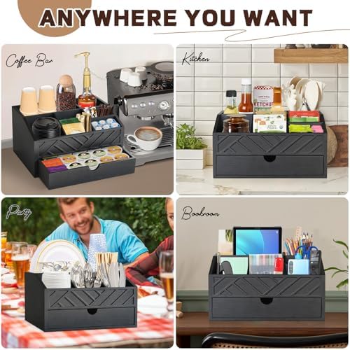 Coffee Bar Organizer with Drawer, Coffee Station Organizer for