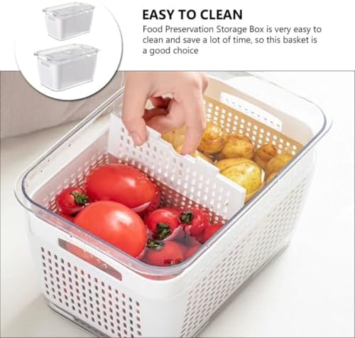 2pcs Refrigerator Fruit Vegetable Storage Container with Drain Basket