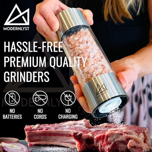 Round Manual Salt & Pepper Grinder Set, 2-Pack, Stainless Steel