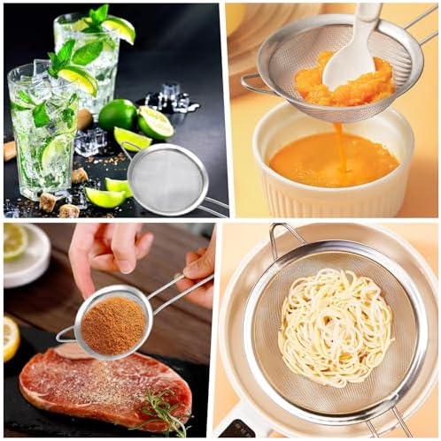 3 Pack Fine Mesh Strainer, Small Stainless Steel Sieves with Handles