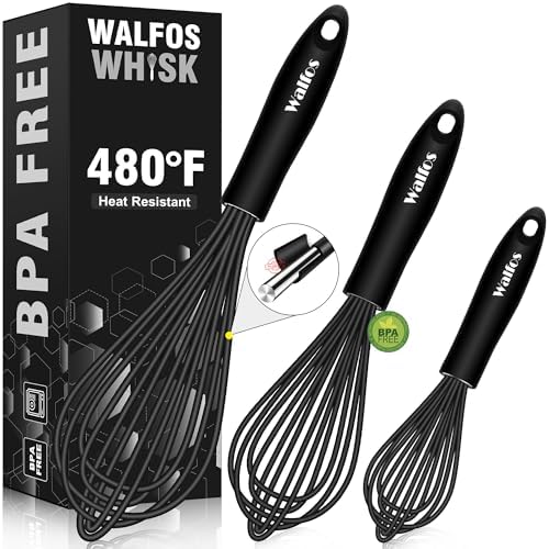 Walfos 3-Piece Silicone Whisk Set, Black