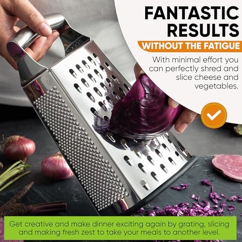 Spring Chef Stainless Steel Cheese Grater, Large Box Grater for