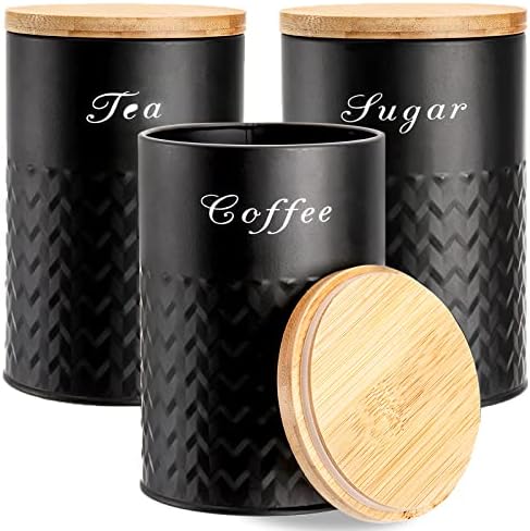 Bekith 3 Pack Kitchen Canisters with Bamboo Lids, Airtight Metal