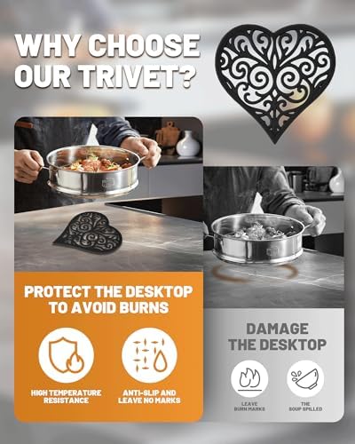 Black Heart Cast Iron Trivet for Kitchen & Dining - Romantic