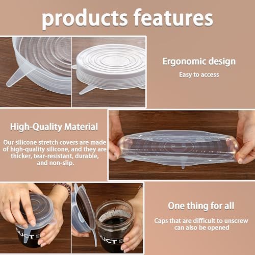 Silicone Stretch Lids, 6 Pcs, 3.75in