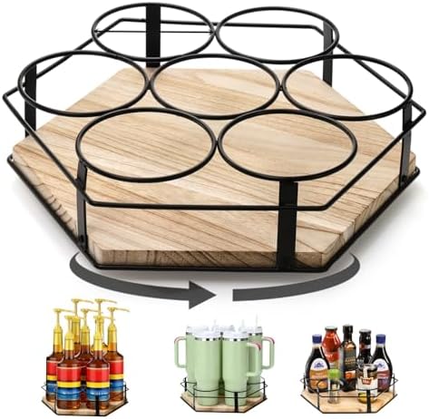 Cididu Rotating Coffee Syrup Organizer 7 Bottles, Coffee Syrup Rack