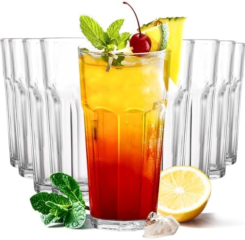 Etolies Highball Drinking Glasses Set of 9, Water Glasses 16 oz,Iced