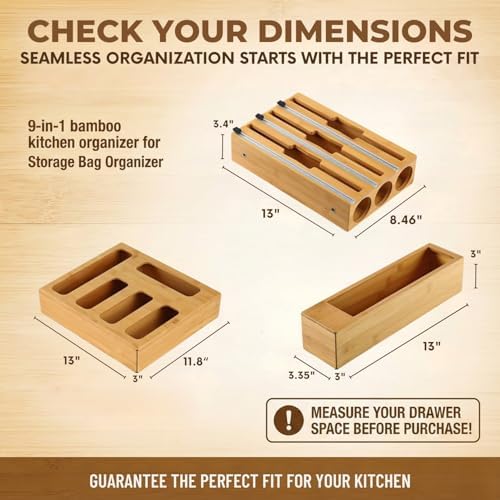 9 in 1 Storage Bag Organizer for Kitchen Drawer, Bamboo Foil and