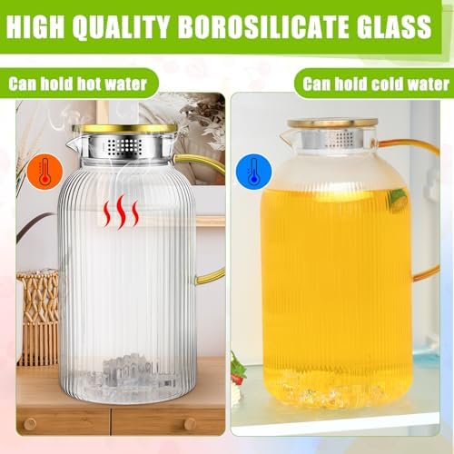 Honeydak 1 Gallon/128 oz Glass Pitcher with Lid and Handle, Heat