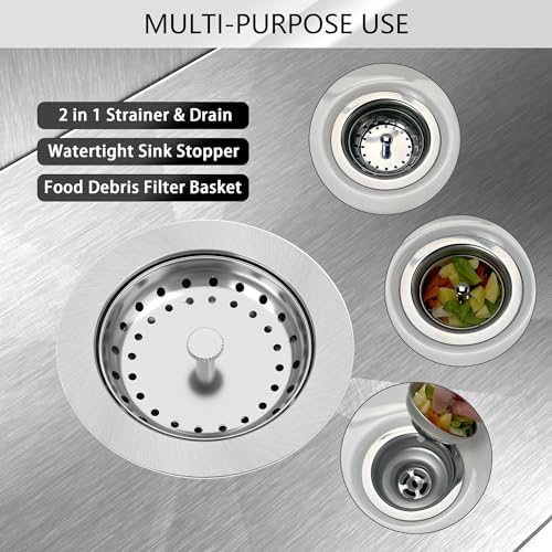 Kitchen Sink Drain Assembly, 3-1/2 Inch, Brushed Stainless Steel