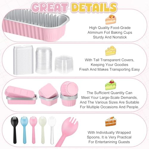 Qunclay 443 Pcs Mini Cake Pans with Lids Spoons Sticker, Classic, 5