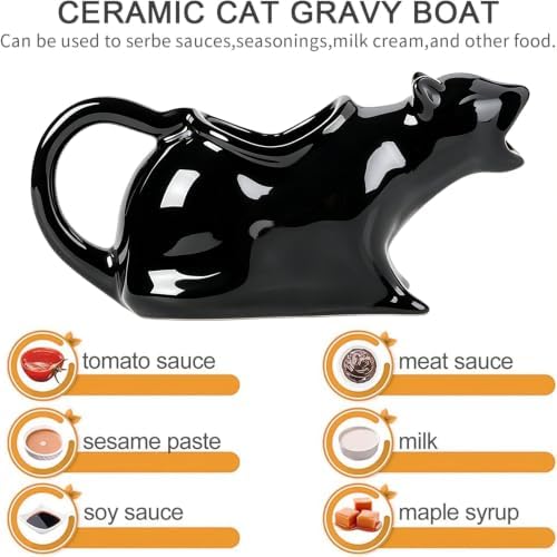 Cat Gravy Boat, 8.5 Oz Ceramic Sauce Boat for Gravy, Warming Sauces