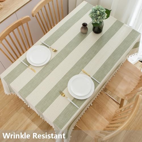 TruDelve Cotton Rectangle Tablecloth Sage Green Striped Tablecloths