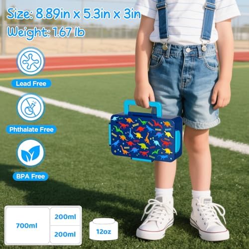 Bento Lunch Box for Kids–3 Compartment Leak Proof Insulated Lunch