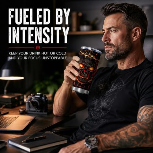 Funny Skull Halloween Tumbler, 20oz Fiery Coffee Cup for Men