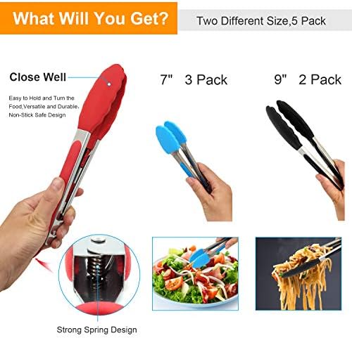 ForTomorrow Kitchen Tongs with Silicone Tips, Set of 5