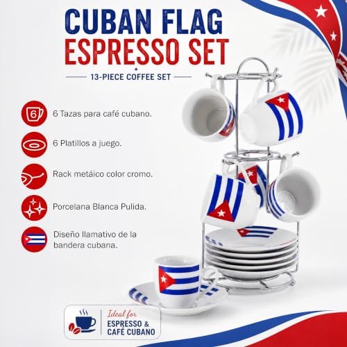 YSSER Cuban Flag Espresso Cup Set, 3.0 oz Cups with Saucers, 12 Piece