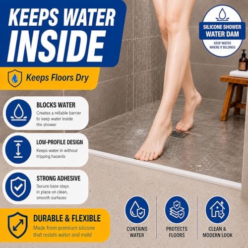 Shower Threshold Water Dam Barrier, 1.2 x 0.55 in, Transparent