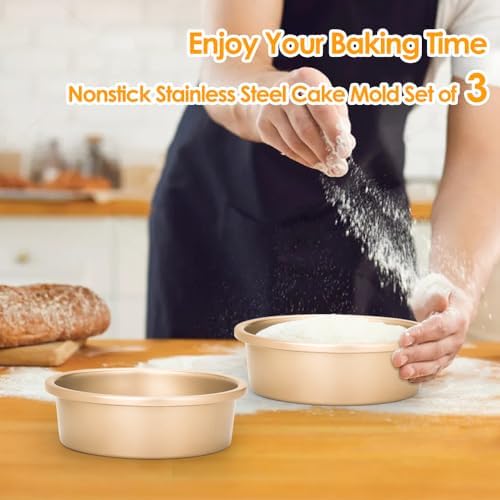 6 Inch Round Cake Pan Set of 3, Nonstick Coating Baking Round Cake