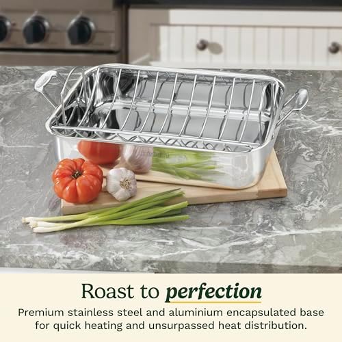 Cuisinart 16-Inch Roasting Pan, Induction Compatible Premium Rectangular Roaster Pan With Rack, Stainless Steel Roasting Pan with Rack, Large Capacity, Dishwasher Safe