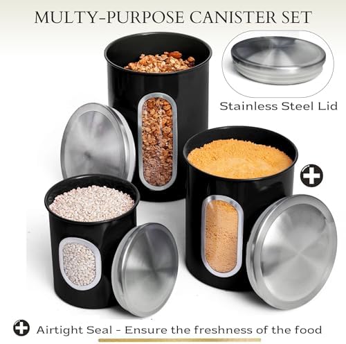 Mixpresso 3-Pcs Black Canisters Set for Kitchen Storage Airtight Jars