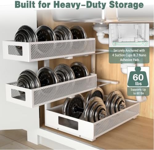 Under Sink Organizer, 3-Tier Height Adjustable Pull Out Cabinet