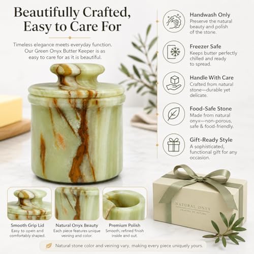 Green Onyx Butter Keeper - Round Marble Butter Dish for Countertop, 4"