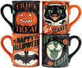 Halloween Mugs Set of 4 – Spooky Ceramic Coffee Cups with Vintage