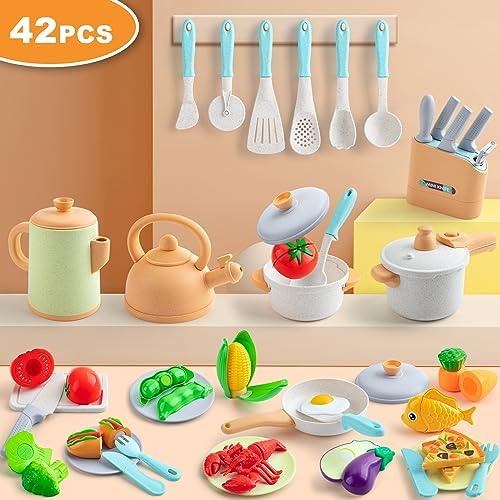 Kids Play Kitchen Accessories Pots and Pans Set Pretend Play Food