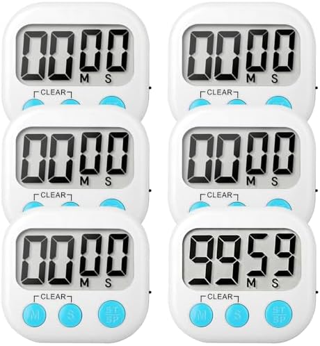 6 Pack Digital Kitchen Timers, White