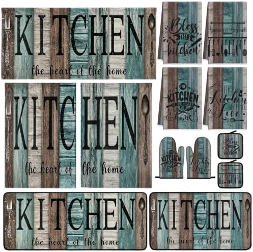 Fanfanwin 12 Pcs Farmhouse Kitchen Decor Teal Kitchen Accessories