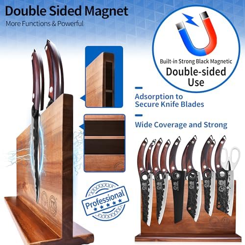 XYJ Knife Set with Acacia Wood Magnetic Knife Block
