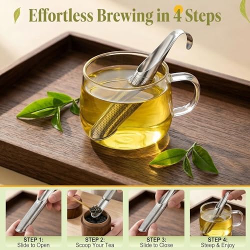 5Pcs Tea Infuser Set for Loose Leaf Tea, 2 Fine Mesh Pipe Strainers