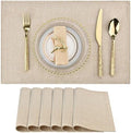 SLKQG Beige Faux Cotton Linen Placemats Set of 6, Heat Resistant