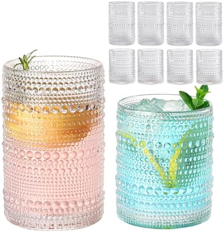 ZMOWIPDL 12oz & 15oz Hobnail Drinking Glasses,Clear Glass Cups Set of