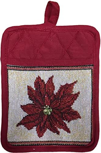 Set of 10, Red Poinsettia Flower Christmas Design Tapestry Kitchen