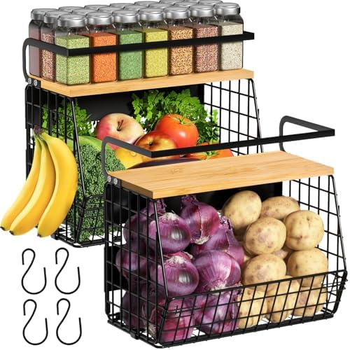 2 Set Magnetic Shelf for Refrigerator with Wood Lid, Fruit Potato &