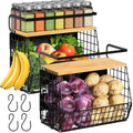 2 Set Magnetic Shelf for Refrigerator with Wood Lid, Fruit Potato &