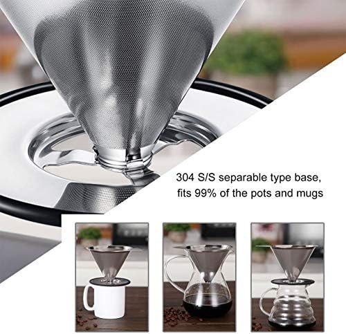 LHS Pour Over Coffee Dripper Stainless Steel Coffee Filter Metal Cone
